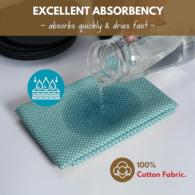 Native Fab 4 Pack Dotted Pattern Kitchen Dish Towels Cotton Super Absorbent Quick Drying Reusable 18x26 Inches - Bar Hand Towels, Kitchen Cleaning Towels with Hanging Loop, Royal Green