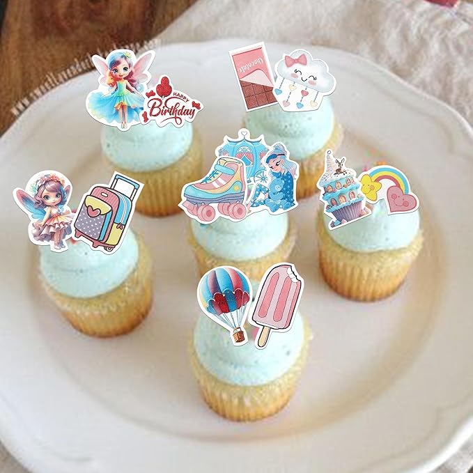 72 Pack Edible Fairy Cupcake Toppers Happy Birthday Party Angel Fairy Cupcake Picks Wing Angel Fairy Cake Decorations Party Supplies
