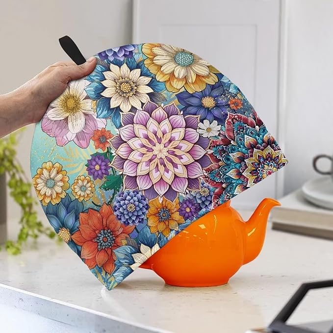 Mandala Flower Tea Cozy Keep Warm Teapot Insulation Cover Bohemia Tea Cosy for Teapot Boho Home Kitchen Decorative
