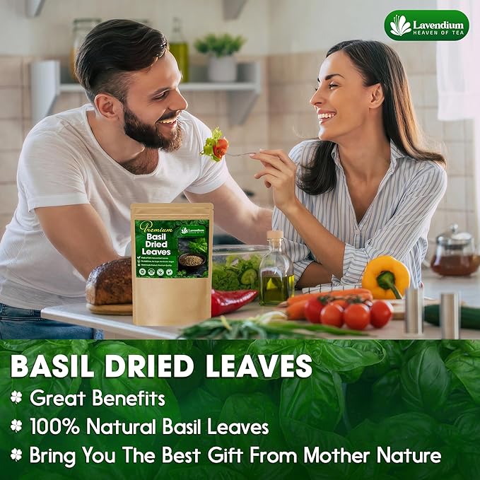 Lavendium, Premium 8oz Dried Basil ??100% Pure, Non-GMO, Gluten-Free, Vegan ??Aromatic Culinary Herb for Cooking, Garnish, and Seasoning ??No Additives or Preservatives ??Resealable Bag