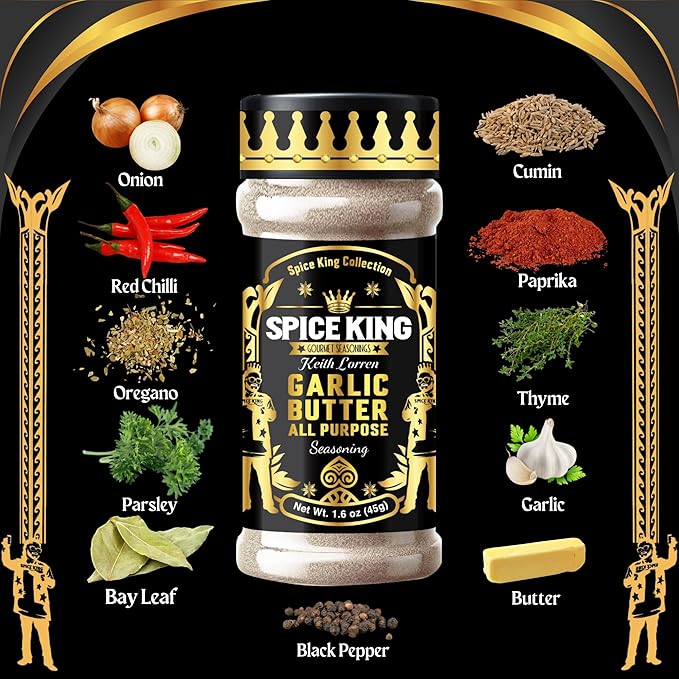 Spice King Garlic Butter All Purpose Seasoning - 1.8 Oz Shaker Bottle - Gourmet BBQ Seasoning & BBQ Rub for Smoking and Grilling - Made With Real Garlic Herb Butter