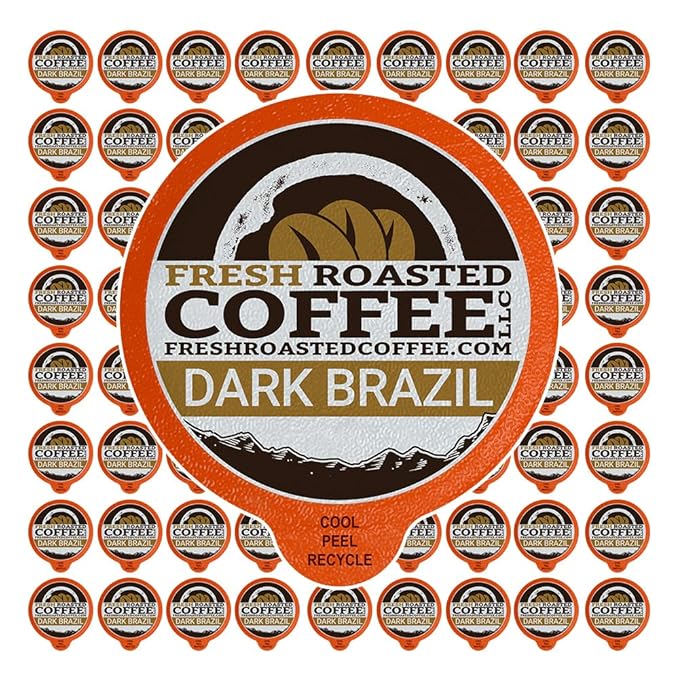 Fresh Roasted Coffee, Dark Brazil, Med-Dark Roast, 72 Pods for K Cup Brewers