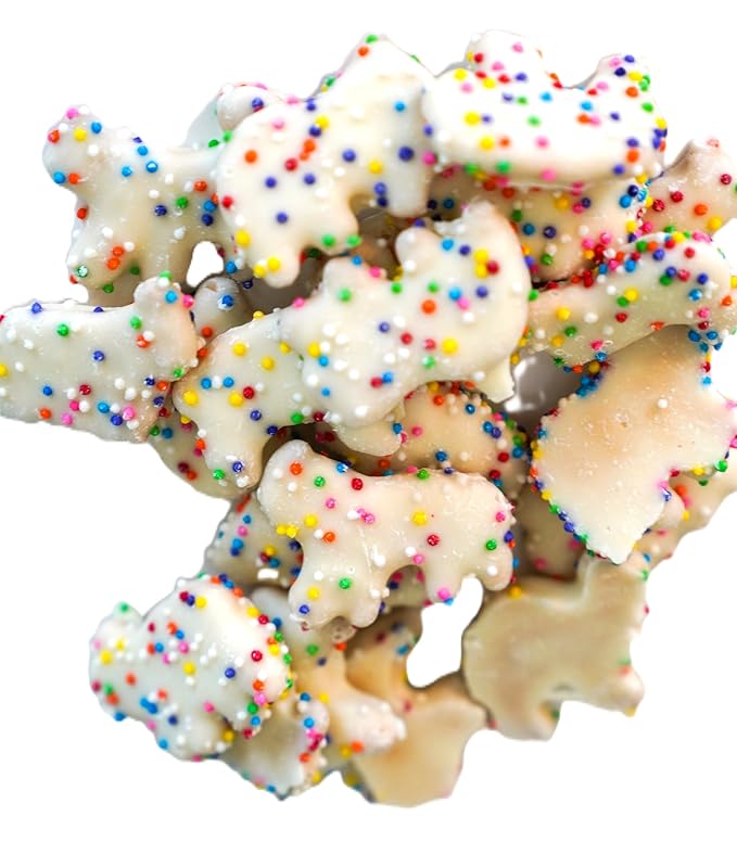 Yogurt Coated Animal Crackers - 1 lb of Fresh Gourmet Sweet Creamy Covered Dipped Animal Crackers with Rainbow Non Pareil Beads in Resealable Bag