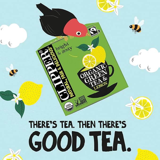 Clipper Tea Green Tea & Lemon Teabags ??USDA Organic, Great Hot or Iced ??Bright, Zippy, Natural, Fair & Delicious ??50 Tea Bags