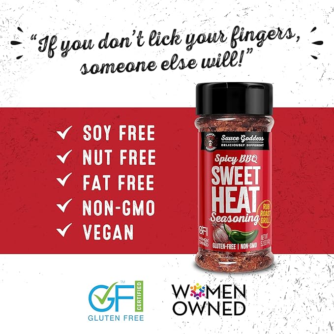 Sauce Goddess - Spicy BBQ Sweet Heat Spice Shaker - Barbeque Rub with Brown Sugar, Garlic, and Sweet Seasonings for Cooking - 5.2 oz