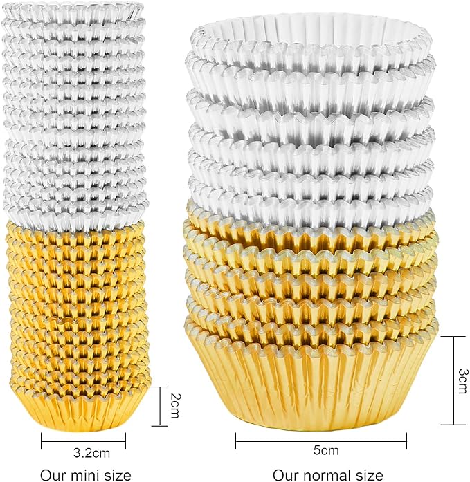 Elcoho 600 Pieces 1.25 Inch Mini Foil Metallic Cupcake Liners Muffin Paper Cases Baking Cups, Gold and Silver
