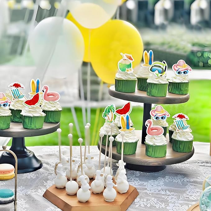 40cs Edible Summer Beach Hawaii Cupcake Toppers Watermelon Ice Scream Palm Tree Surfboard Swimming Pool Ball Slipper Cupcake Picks Baby Shower Summer Theme Birthday Party Cake Decorations