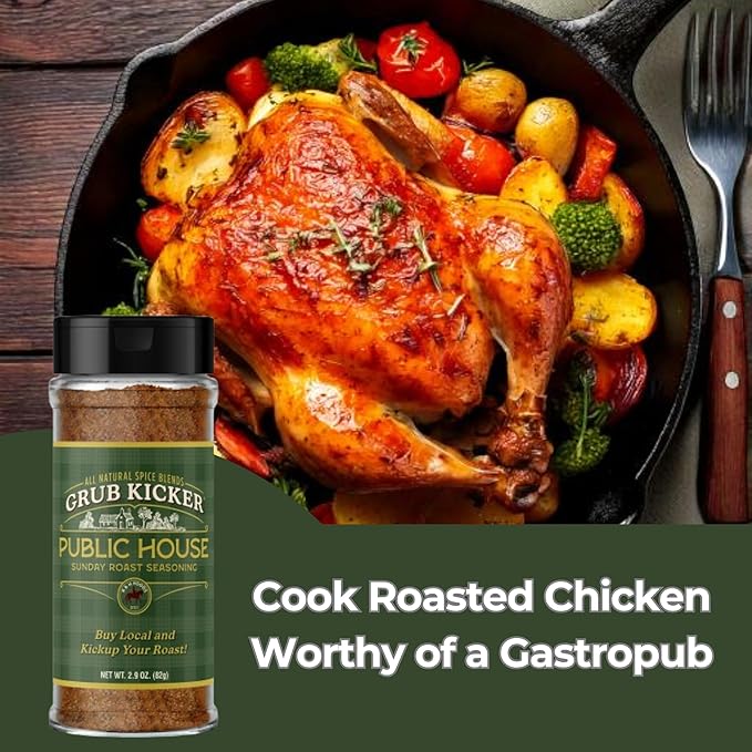 Grub Kicker Public House Sunday Roast Seasoning - 2.9 oz Bottle - Prime Rib, Pot Roast, and Beef Tenderloin Spice Rub - Perfect for Slow Cooker Meals and Savory Dishes