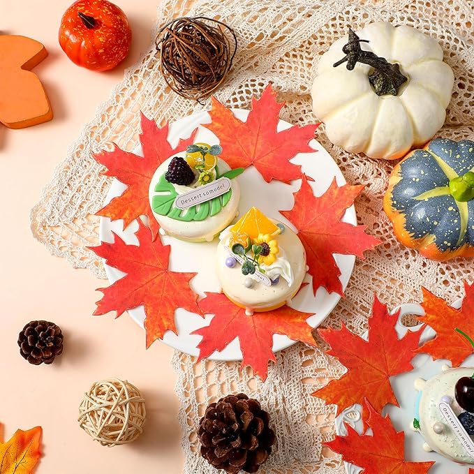 100 Pieces Parchment Fall Leaves Thanksgiving Cheese Paper Parchment Autumn Leaves Double Sided Decorative Paper 4 Inch Table Decorations for Thanksgiving Party Dinner Food Accessories