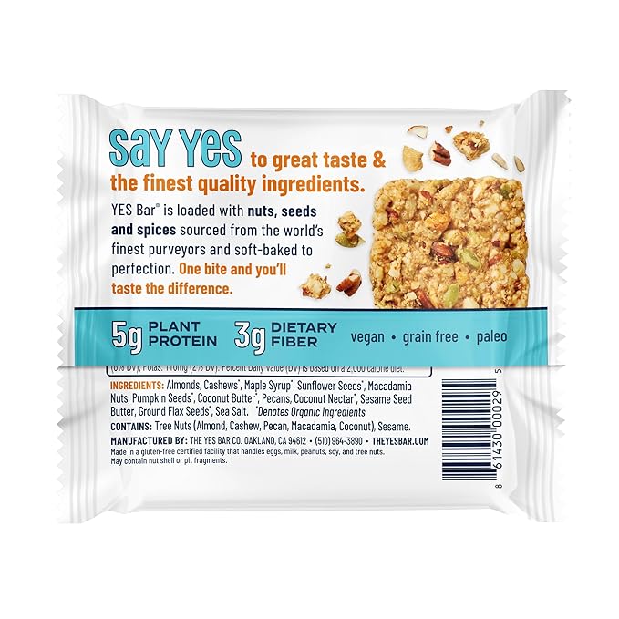 The YES Bar ??Salted Maple Pecan ??Plant Based Protein, Decadent Snack Bar ??Vegan, Paleo, Gluten Free, Dairy Free, Low Sugar, Healthy Snack, Breakfast, Low Carb, Keto Friendly (24 Count)