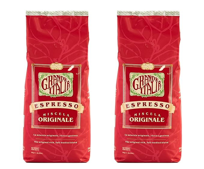Grande Italia Espresso; Small Batch Artisan Roasted; Originale, Medium Roast (2LB Bag, Pack of 2)