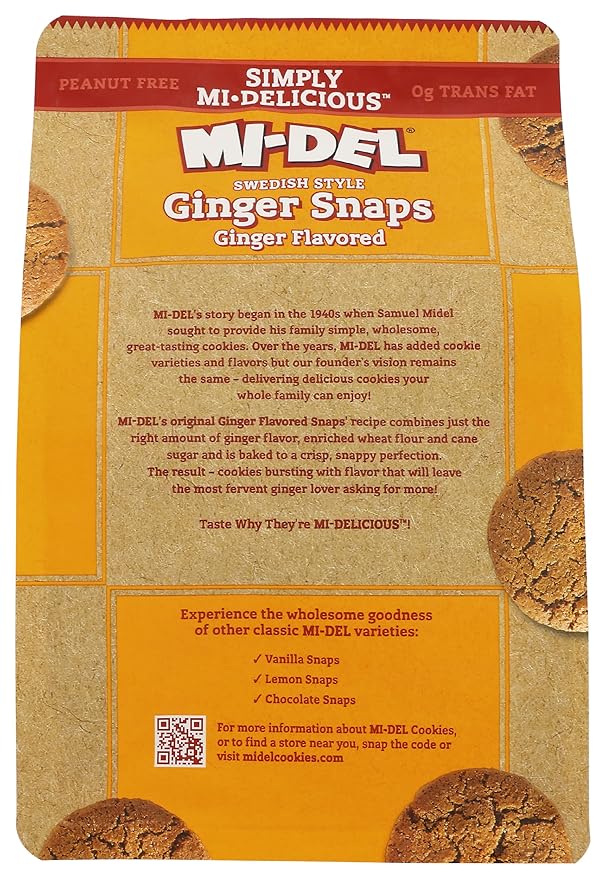 Mi-Del Cookies Ginger Flavored Snaps - Non GMO Certified, 0g Trans Fat Swedish Ginger Snaps Cookies Old Fashioned (Pack of 1)
