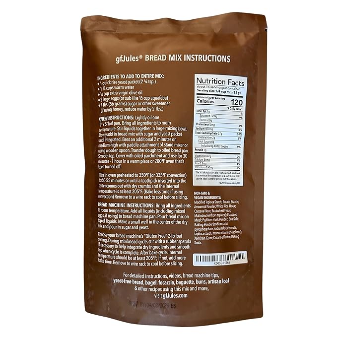 gfJules Certified Gluten Free Bread Baking Mix | Loaf, Baguettes, Bagels, Focaccia and more | No Grit, Non-GMO, Vegan | Certified Top 9 Allergen-Free & Kosher | 18 Ounces