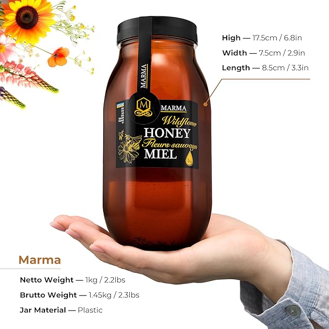 HONIGMA® Marma Wildflower Honey | Authentic Raw Honey from Ukraine | 100% Pure & Unpasteurized | 1000g/35.2oz | May Arrive Crystallized or Partially Crystallized | Pack of 1