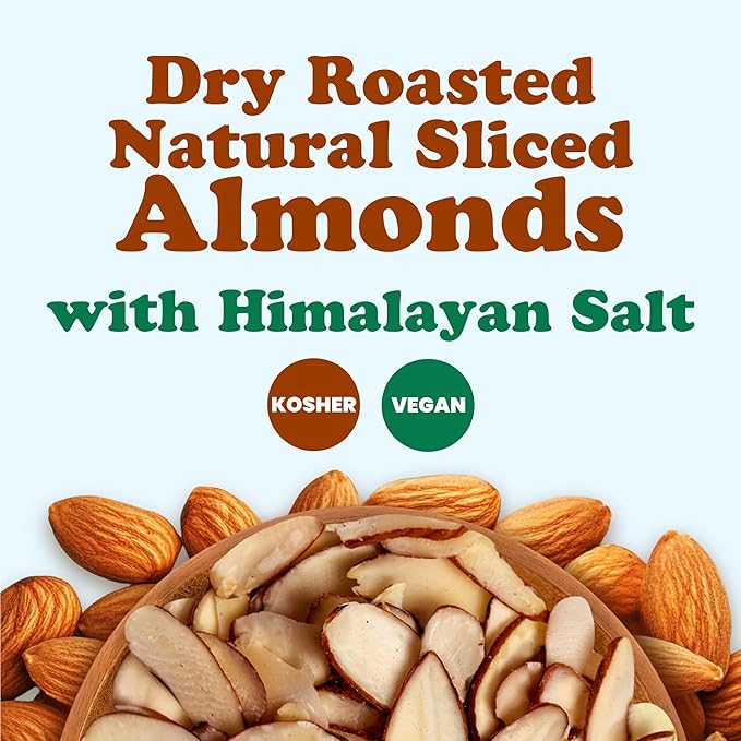 Food to Live Dry Roasted Natural Sliced Almonds with Himalayan Salt, 6 Ounces – Unblanched Nuts, Oven Toasted, Lighly Salted, No Oil Added, Perfect for Cooking, Baking and Snacking, Vegan, Kosher, Bulk