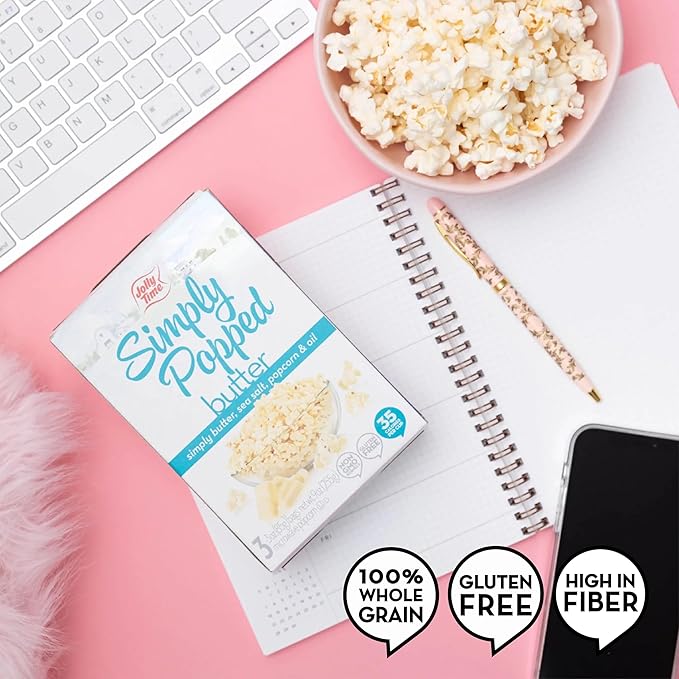Jolly Time Simply Popped Butter Minis, Lightly Salted Microwave Popcorn, 1.5oz Personal Bag, 10 Bags Per Carton (1.5 Ounce (Pack of 30))