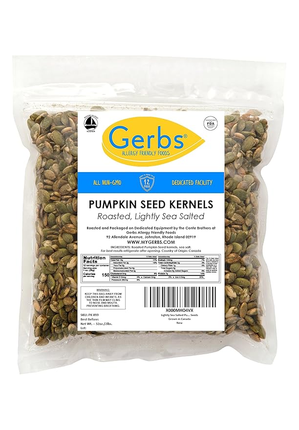 GERBS Lightly Sea Salted Pumpkin Seed Kernels 2 LBS|Top 14 Allergy Free Food |Use in salads, yogurt, oatmeal, trail mix|Grown in Canada, packed in US