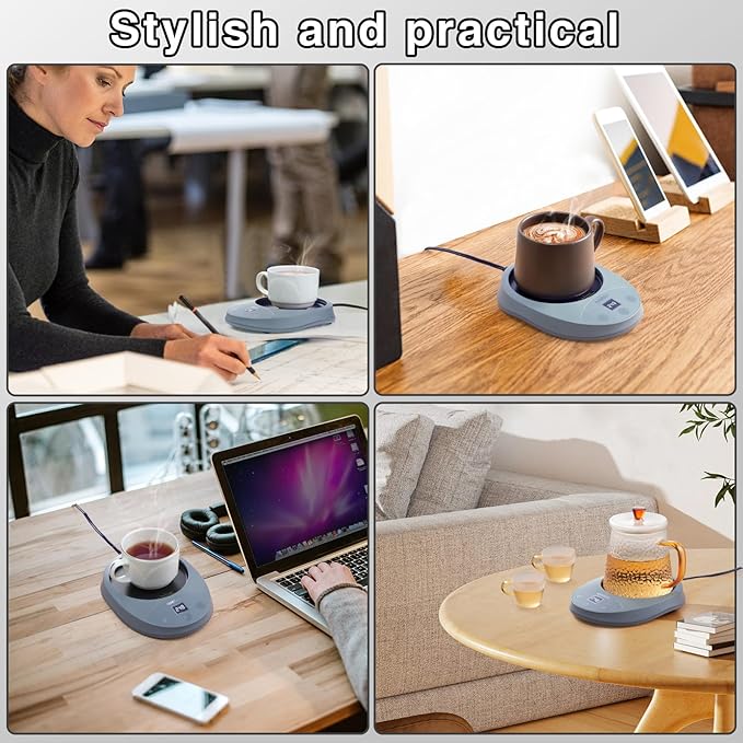 Mug Warmer for Coffee and Tea, Auto Shut Off,4.3 Inch Large Heated Plate,8 Temperature Settings, 1-8 Hour Timer Settings, Smart Coffee Warmer Plate Milk Tea Water(Grey)