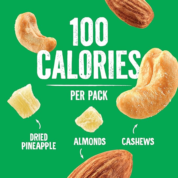 Emerald Nuts Cashews and Almonds with Dried Pineapple 7 Ct (1-Pack), 100-Calorie Individual Packs of Mixed Nut Blend and Dried Fruit