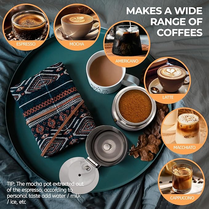 2 Cup 100ml Moka Pot Stainless Steel Espresso Coffee Maker Stovetop Percolator Coffeemaker Italian Classic Style Brewing Greca Cafe Mocha Machine for Cafeteras Lover Camping Travel and Home Use 3.3oz