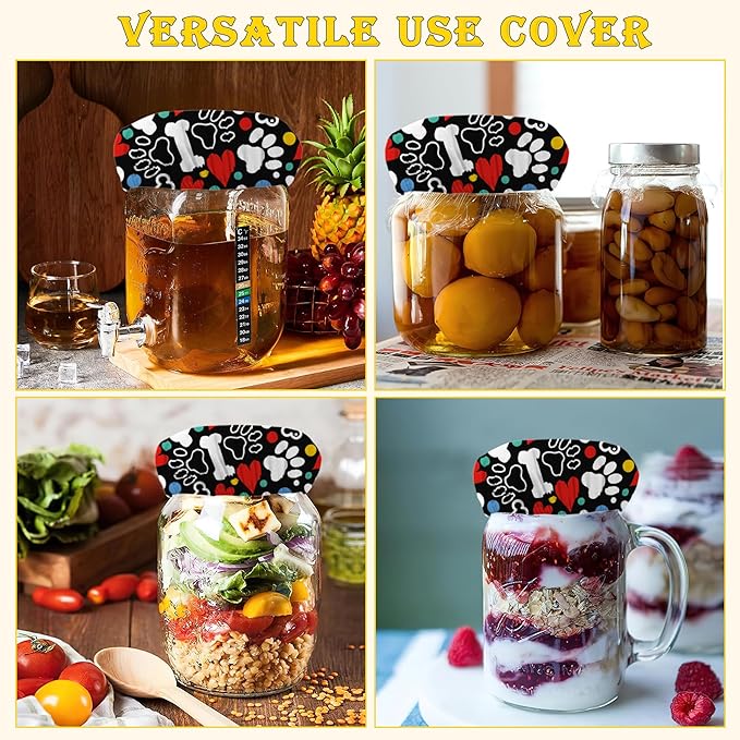 Sourdough Starter Jar Cloth Covers, Dog Paw Heart Gifts for Women Baker 5 Pack Kit Stretchy Cloth Bowl Lids Fits Jar Mouth Ranging 3"- 4" Inches