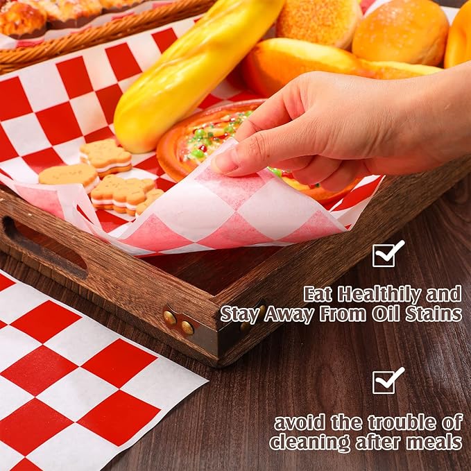 Honeydak 600 Pcs Sandwich Wrapping Paper Sheet 15x15 Checkered Food Wax Sheets Parchment Burgers Paper Basket Liner Grease Restaurant Wedding Party Supplies for Wrapping Bread BBQ