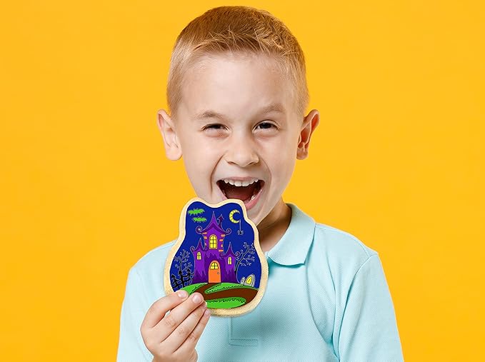 Halloween Cookies Decorating Kit Coloring Gift For Kids Food | 4 Jumbo Cookies + 3 Edible Markers | Individually Wrapped | Pumpkin Ghost Witch Holiday Fall Activities Fun