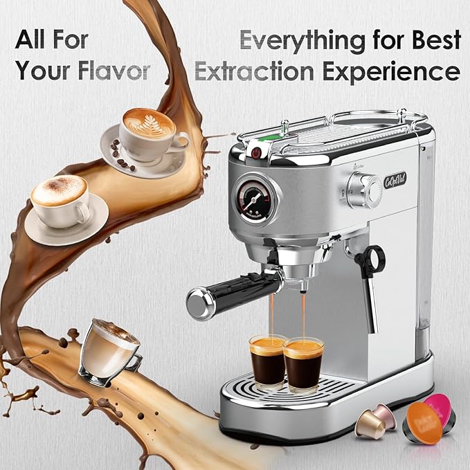 20-Bar Espresso Machine & Coffee Machine ??Compatible with Nespresso, Keurig K Cup ??Hot & Cold Brew, Milk Frother, Stainless Steel ??10 oz Espresso Cup - Latte Machine & Cappuccino Machine