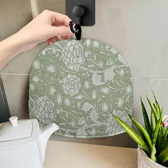 Teapot Dust Cover Tea Cozy for Teapot,Foldable Kitchen Kettle Dust Tea Pot Decorative Cover for Kitchen,Tea Cosy with William Morris Green