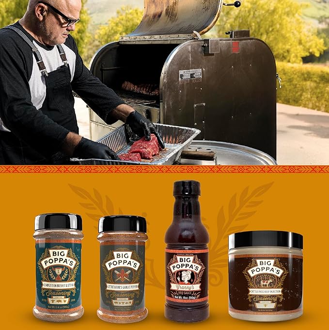 Big Poppa's Brisket Bundle (4-Pack) ??Featuring Succulent Competition Brisket & Steak Seasoning, Beef Injection, Garlic and Pepper Spice Mix & Granny's BBQ Sauce - Ultimate BBQ Seasoning Kit