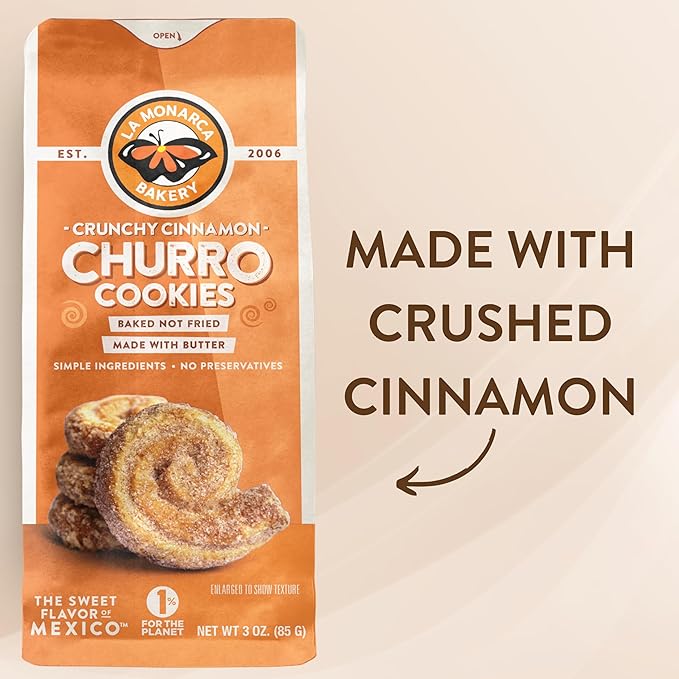 Churro Cookies, 3 Ounce (Pack of 3), Crunchy Cinnamon Mexican Churro Cookies made with Real Butter and Cinnamon by La Monarca Bakery