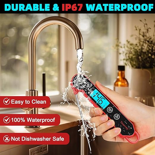 Digital Meat Thermometer for Cooking ??Waterproof Instant Read Food Thermometer with Backlight & Calibration, Fast Read, Folding Probe for BBQ, Grill, Candy, Deep Fry, Kitchen, Liquids, Beef竊늃edç«?,<div>