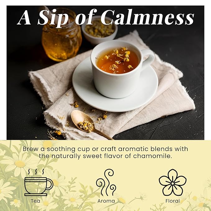 Chamomile Flowers 1 LB, 100% Natural Loose Leaf Chamomile Tea, Whole Dried Flowers for Herbal Tea, 1 LB Bulk Pack, Resealable Bag for Freshness - By Yogi?โขs Giftยฎ