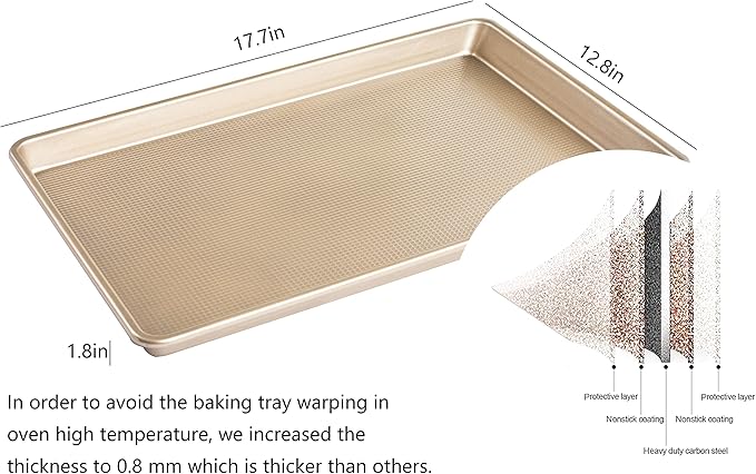 Kitcom Nonstick Large Baking Cookie Sheet, Heavy Duty Carbon Steel Baking Pan for Oven, 17.7 Inch x 12.8 Inch, Champagne Gold