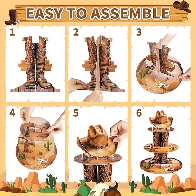 2 Pack Western Cowboy Cupcake Stand Western Party Decorations Wild West Cupcake Holder Cowboy Party Decorations for Boys Birthday Western Theme Baby Shower Supplies