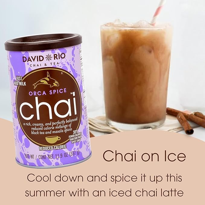 Tiger Spice + Reduced Calorie Orca Spice Chai Tea Latte Mix (2 Pack) Decaf Black Tea, Organic Spices, Dairy Free, Serve Hot or Cold, Just Add Water or Milk