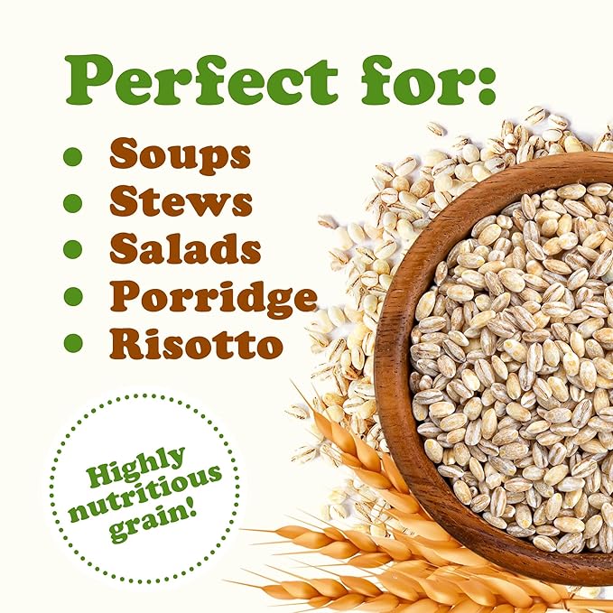 Food to Live Organic Pearl Barley, 1 Pound ??Non-GMO, Polished Unhulled Barley, Kosher, Vegan, Bulk. Cooks Faster than Hulled Barley. Rich in Fiber, Selenium. Great for Hot Cereal, Salads, Stews
