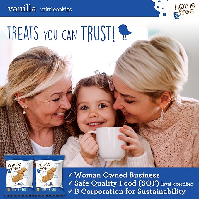 Homefree Treats You Can Trust Gluten Free Mini Cookies, Single Serve, Vanilla, 70% organic, 1.1 Ounce (Pack of 10)
