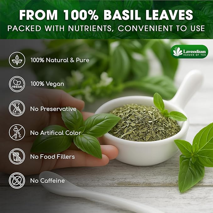 Lavendium, Premium 8oz Dried Basil ??100% Pure, Non-GMO, Gluten-Free, Vegan ??Aromatic Culinary Herb for Cooking, Garnish, and Seasoning ??No Additives or Preservatives ??Resealable Bag