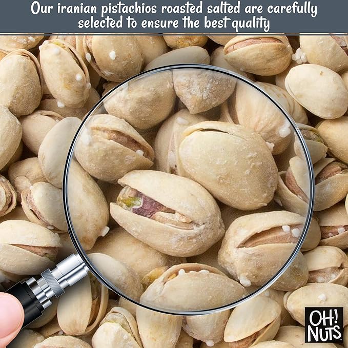 Oh! Nuts Pistachios Iranian Style - Roasted Lightly Salted - 1 lb - Shelled Whole Nuts - Packed in New York Zip-Seal Bag for Exceptional Freshness