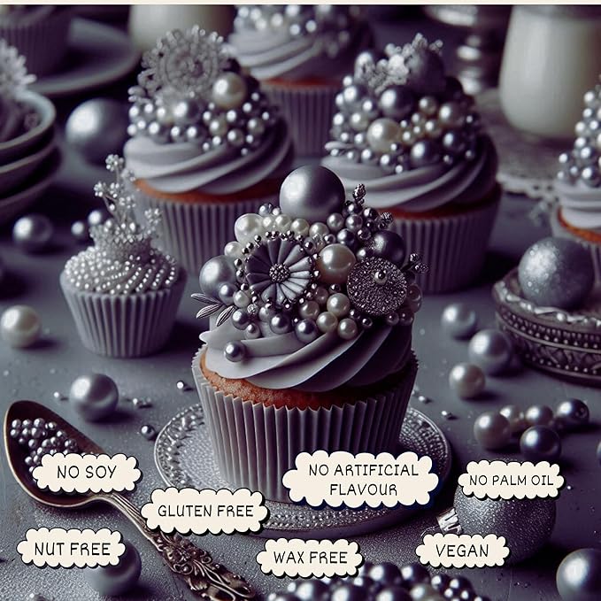Confect Love Silver Metallic Disco Ball Sprinkles - Edible Cake & Cupcake Decorating Pearls, Metallic Sugar Sprinkles for Desserts and Cookies | Vegan, Gluten-Free, Soy-Free, Dairy-Free, Palm Oil-Free ??4.2 Oz