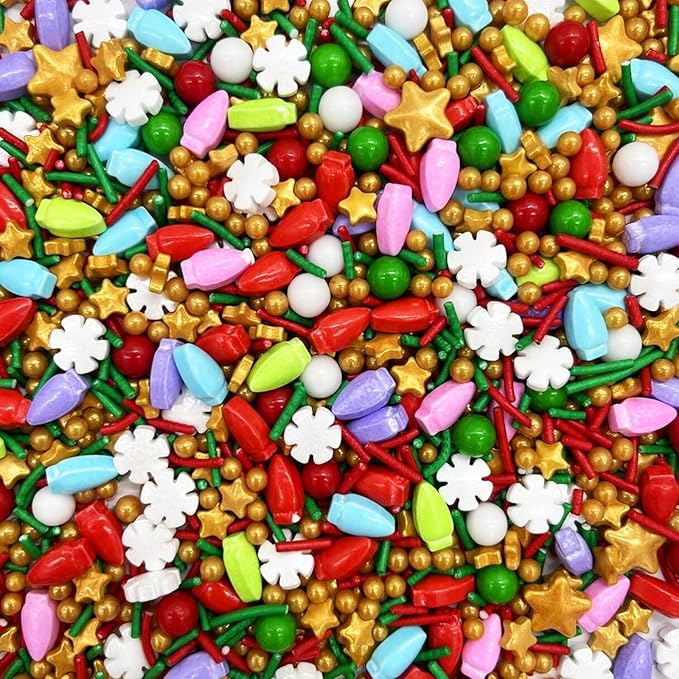 Snowflakes Sprinkles Candy Sugar Colorful Sprinkle Red and Green Sprinkles Cake Decorations Cupcake Toppers Cookie Decorating Ice Cream Celebrations 3.5oz