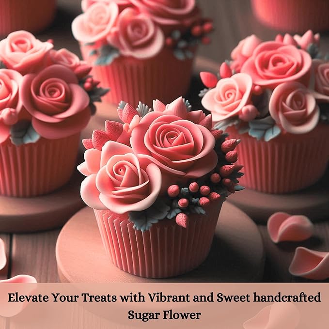Confect Edible Coral Rose Cake Toppers | Handmade Edible Roses for Cakes, Cupcakes & Donuts | Floral Sugar Decorations for Wedding, Birthday & Festive Desserts ??Pack of 12