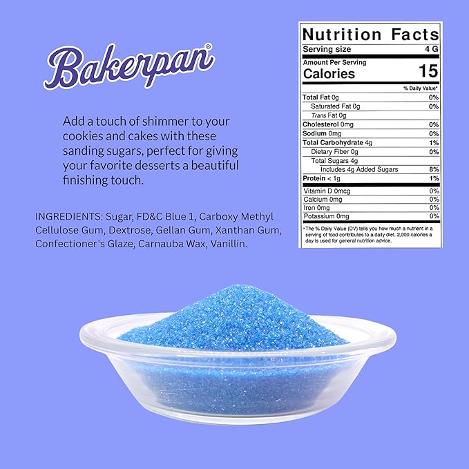 Bakerpan Blue Sanding Sugar for Baking & Cookie Decorating - 5 Ounce Edible Blue Sugar Sprinkles for Cookies, Cakes, Cocktails (Made In USA)