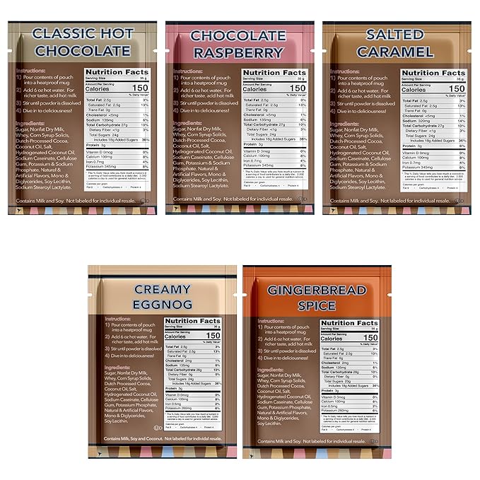 Double Donut Flavored Hot Chocolate Packets Variety Pack,18 Count Includes Classic, Chocolate Raspberry, Salted Caramel & Peppermint