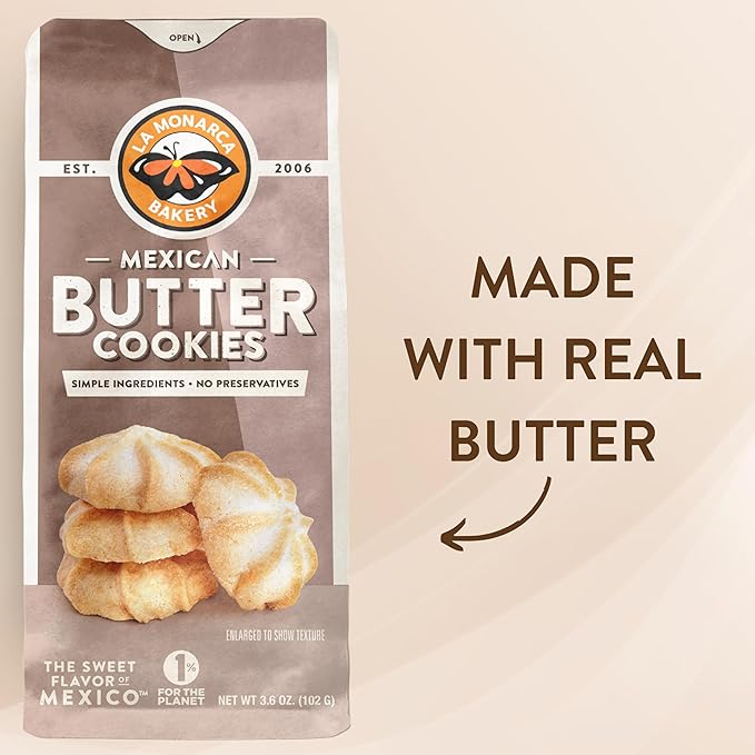 Mexican Butter Cookies, 3.6 Ounce (Pack of 3), Made with Real Butter and Simple Ingredients by La Monarca Bakery