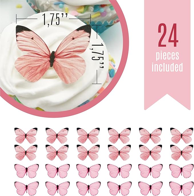 Sugar Robot Edible Butterflies for Cake Decorating - Small Pastel Pink Butterfly Cake Toppers and Cupcake Toppers - Decoration Made in the USA - Premium Crafted (Pink)