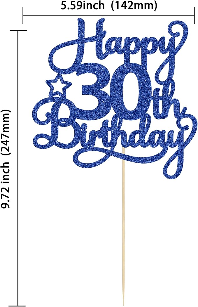 1 Pack Happy 30th Birthday Cake Topper Blue Glitter 30 & Fabulous Cheers to 30 Years Old 30th Birthday Cake Pick for Celebrating 30th Birthday Anniversary Party Cake Decorations Supplies