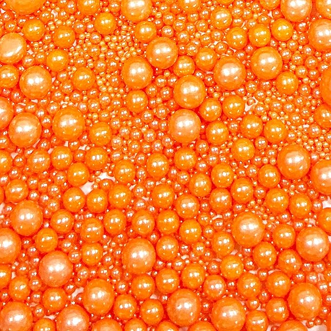 Sprinkles Edible Orange Pearl Sugar Sprinkles Candy 142g/5.01oz Mix Size Orange Pearls Baking Cupcake Toppers Cookie Ice Cream Decorations for Wedding Parties Valentines Day Halloween Christmas