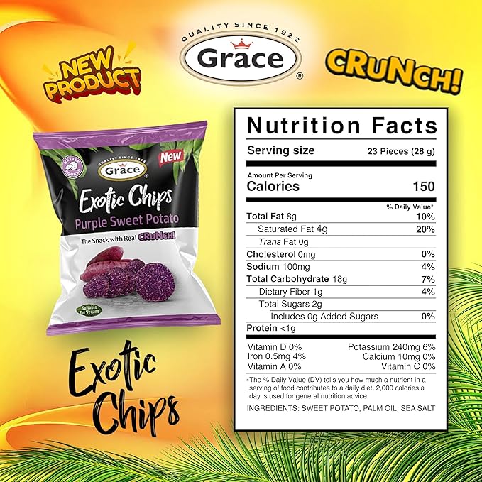 Grace Exotic Purple Sweet Potato Chips 2.5 Ounce - 6 Pack - All Natural Real Vegetable from the Andean Highlands - Kettle Cooked Gluten Free Crunchy Vegan Snack - Low Sodium - No Sugar Added